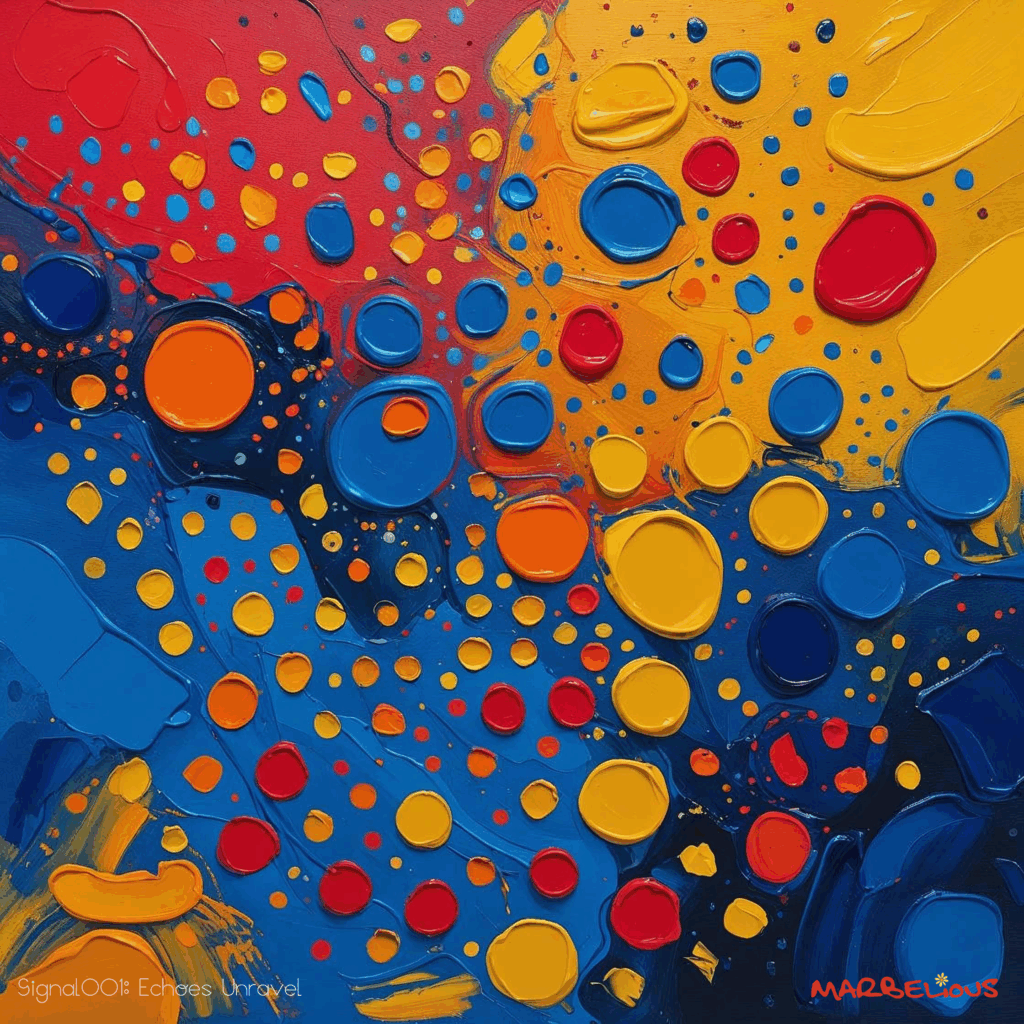 Dissolving geometric shapes in stark primary colors with breaking mesh—unraveling signal memory.